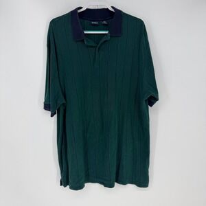 Harbor Bay Polo Shirt Mens 2XL Green Striped Cotton Short Sleeve Casual Dad Golf